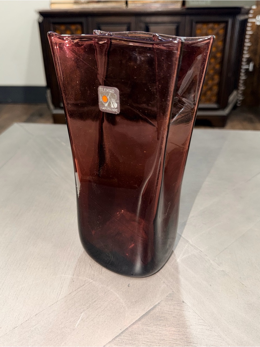 Blenko Art Glass Amethyst Purple Paper Bag Vase